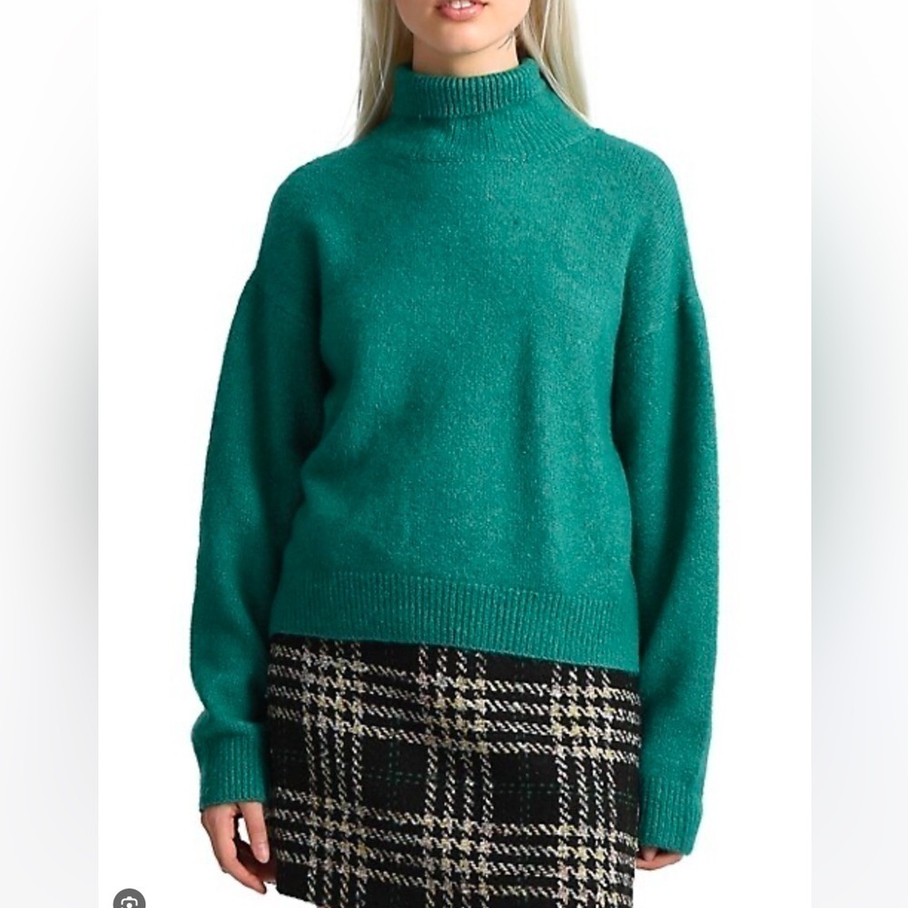 LILI SIDONIO • Women’s Rib Knit Mock Neck Sweater Green Teal Size Large